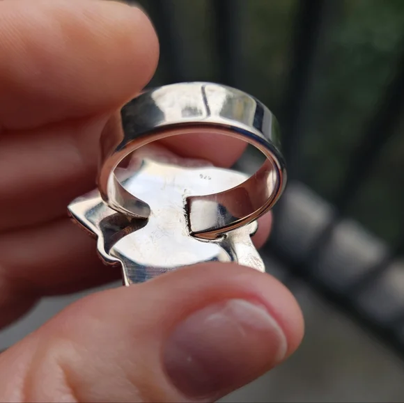 Handmade Sterling Silver 925 Cotton Candy Turquoise Star Ring Adjustable Size - Picture 5 of 8